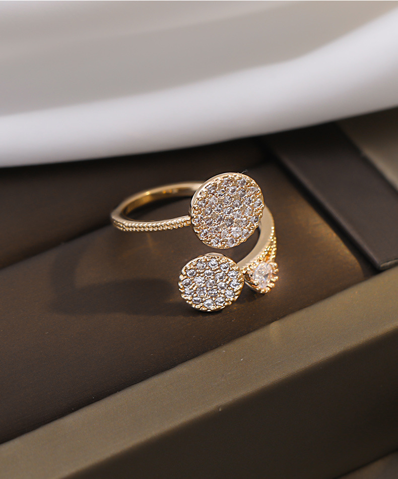 Fashion Alloy Geometric Round Full Diamond Ring Adjustable Ring_voghion.com