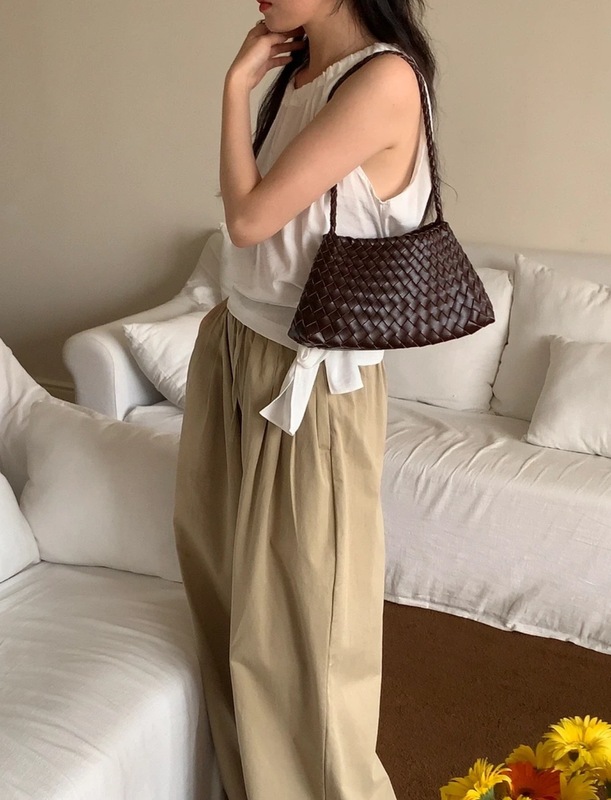磨砂牛皮手工编织托特包2025新款小众极简复古风单肩包女真皮包包|undefined