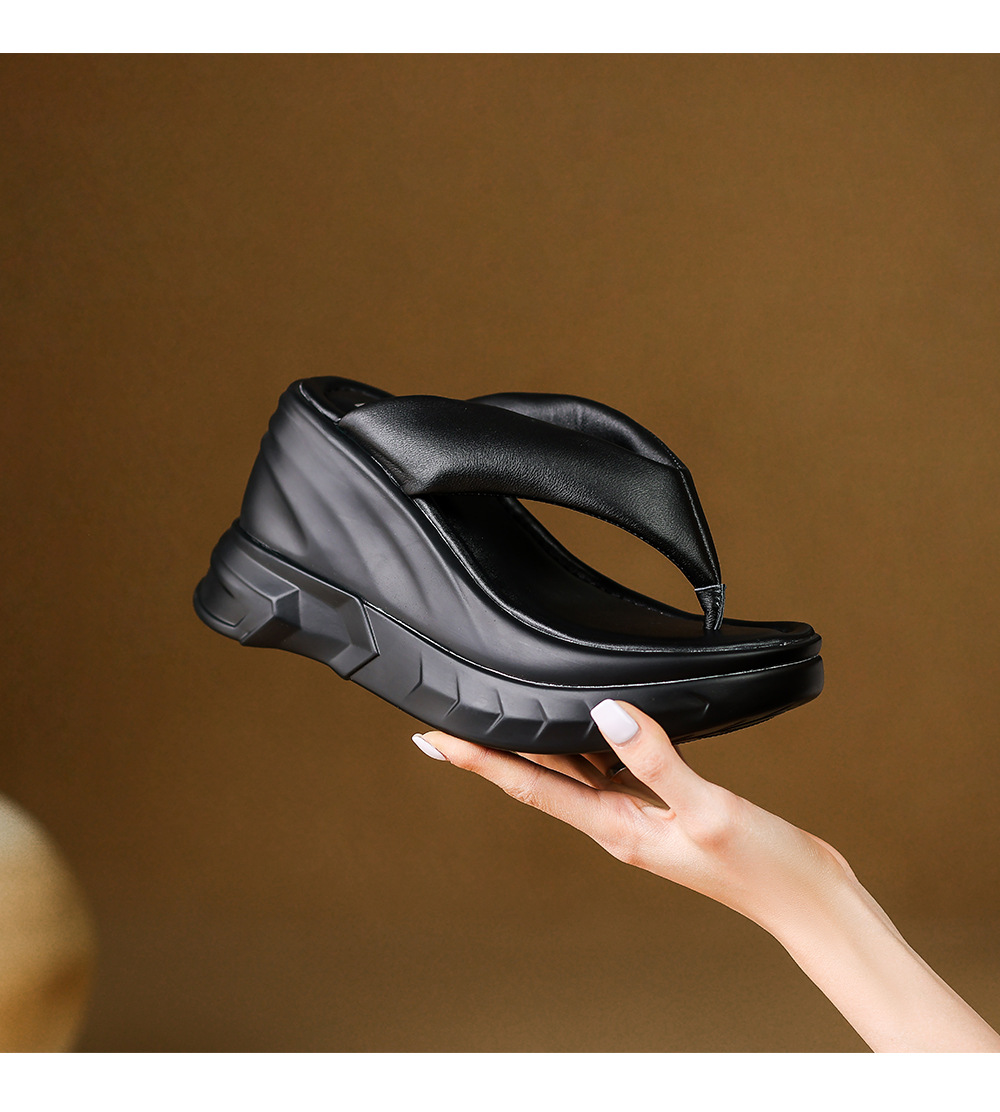 Dép xỏ ngón nữ đế xuồng cao gót 9 cm phong cách platform — màu đen, bạc chi tiết 17