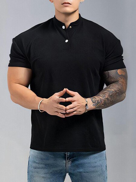 Sports solid T-shirt for leisure for gym for training