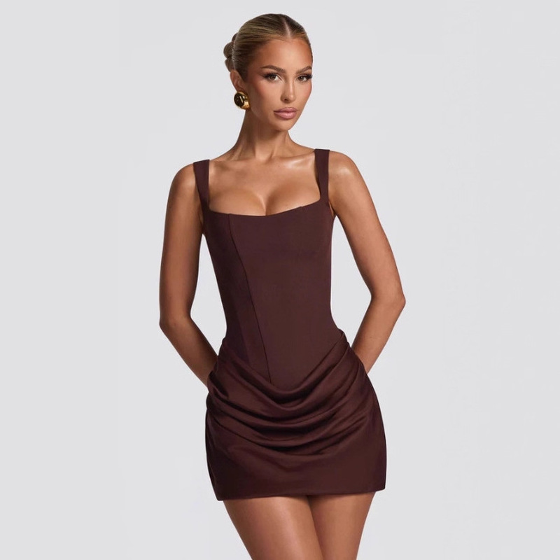 Sdm188 Cross-Border Strapless Shoulder Strap Style Short Lace-Up Sexy Hot Girl Dress Dress Foreign Trade Wholesale Supply
