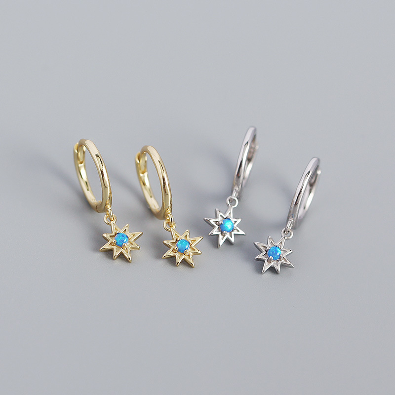 2g Weight Yhe0343 S925 Silver Geometric Octagonal Star Opal Earrings Small Fresh Earrings