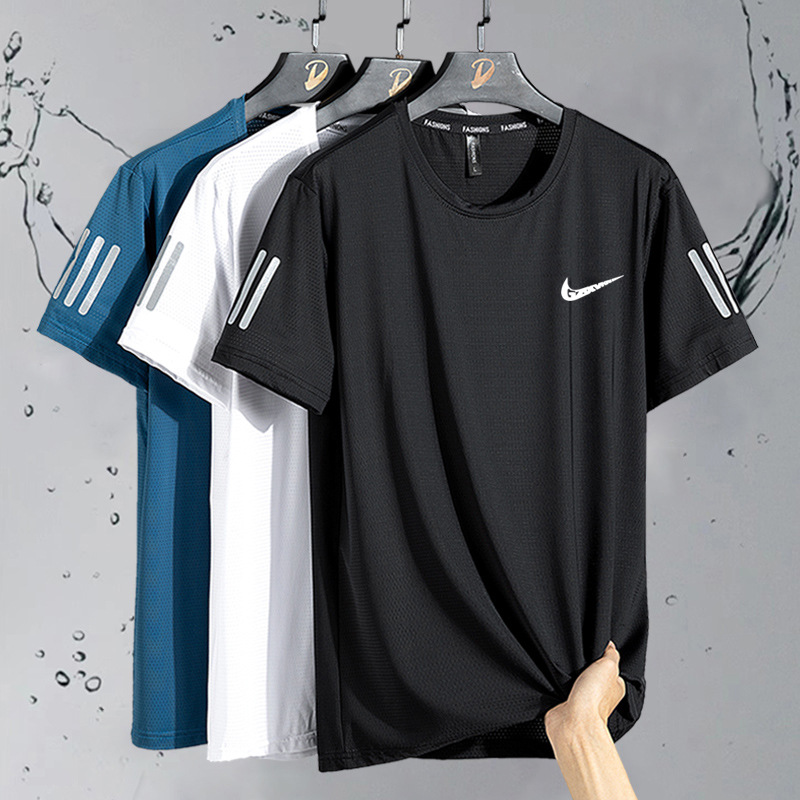 Cross-Border Cooperation Dropshipping Men's Plus-Size Quick-Drying Ice Silk Short-Sleeve T-Shirt, Extra Large Summer Short-Sleeve