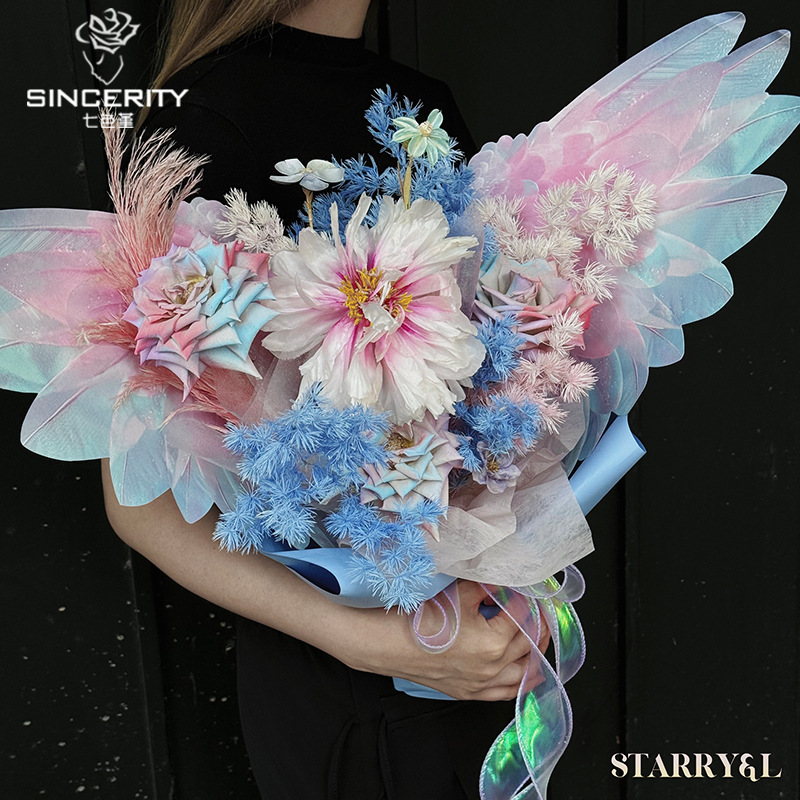 Qisejin nuevos productos flores, pájaros y cielo sfonía papel de modelado embalaje de flores floristería floristería material floral coreano