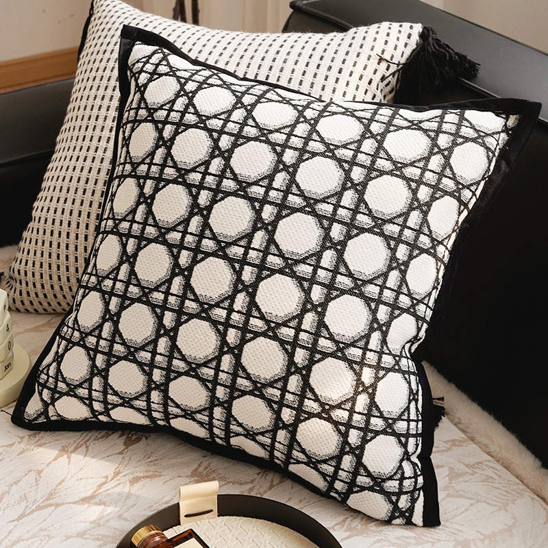 ins nórdico francés lujo negro y blanco retro almohada sofá sala de estar superior almohada cojín cabezal de cama respaldo