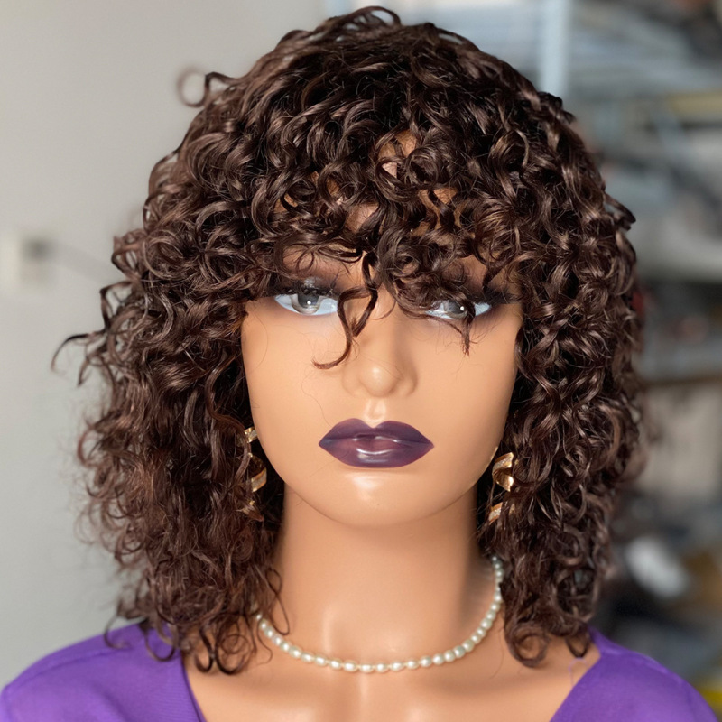 Short curly human hair wigs Xuchang real wig mechanism curly hair short curly head cover