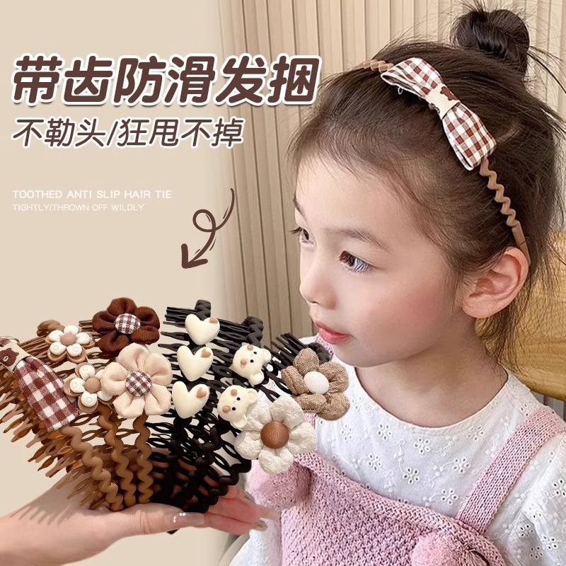 Niños cabello roto flores de otoño y invierno nuevo color café leche correa dientes antideslizante bandas de cabello niñas no atar cabello tocado