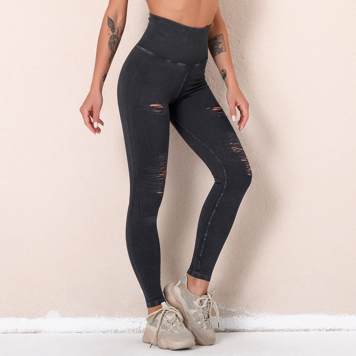 seamless washed hole design yoga pants  NSLX36650