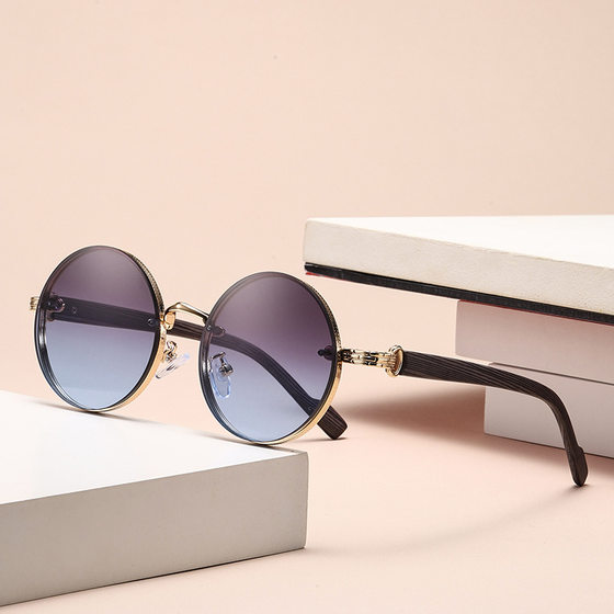 American Classic Metal Round Frame Sunglasses Personalized Trend Advanced Sense Street Photoshoot Driving Anti-glare Sunglasses Universal