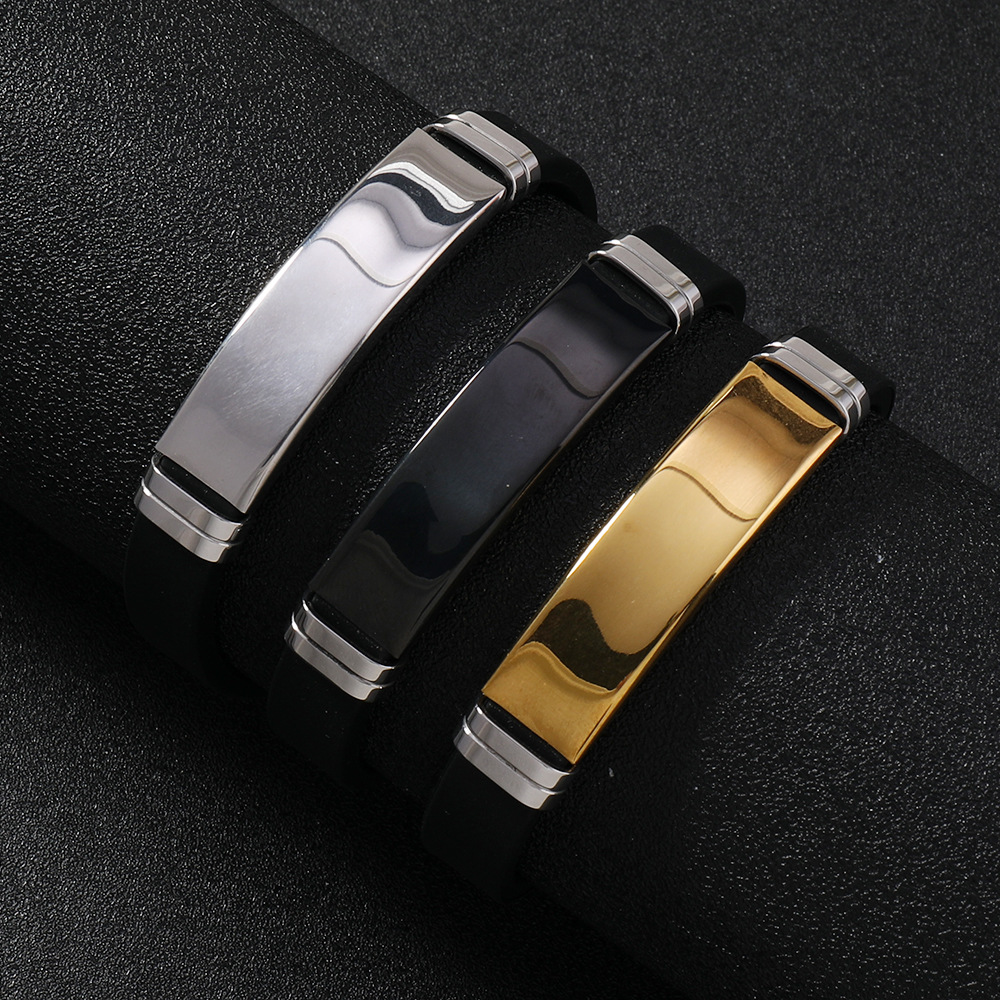 men's glossy silicone fashionable sports bracelet stainless steel