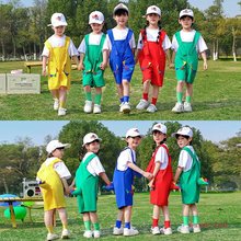 儿童啦啦队演出服六一节幼儿园运动会背带裤小学生恐龙动物表演服