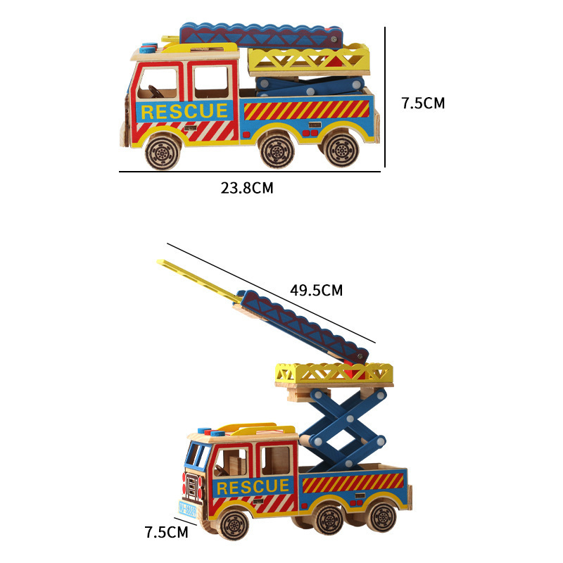 新款木质升降车小型推车玩具车模型 仿真消防车摆件玩具批发|undefined