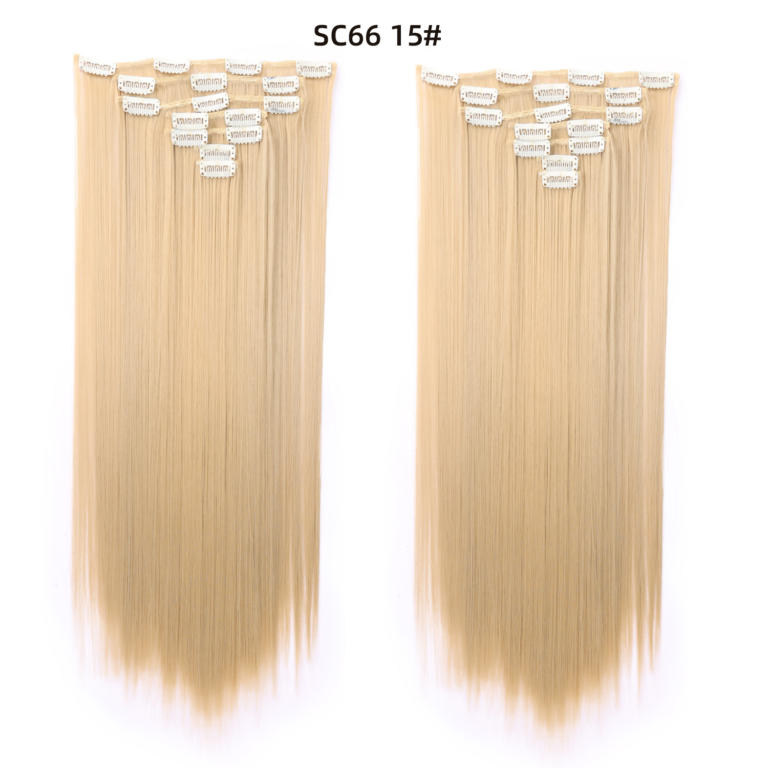 Extensiones de cabello con clip europeas y americanas, juego de siete piezas, peluca de comercio exterior para mujer, 16 piezas de cabello con clip, cabello liso largo de seda resistente al calor, juego de siete piezas de extensiones de cabello.