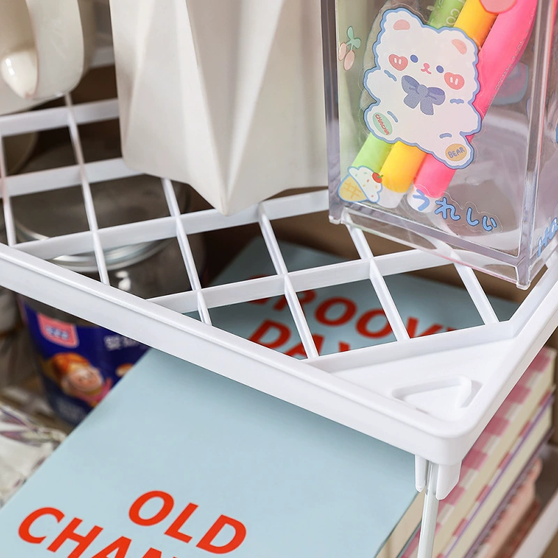 Korean-Style Folding Desktop Storage Shelf, Elevated Makeup & Stationery Organizer, Compact