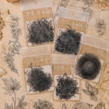 线条艺术pet特油手帐贴纸包 黑白线稿复古手账拼贴素材 10张图6款