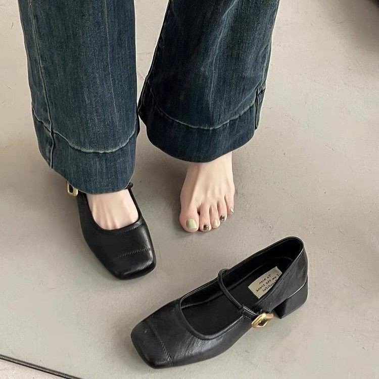 法式复古玛丽珍鞋女2025年秋季新款浅口方头粗中跟配裙子乐福单鞋|undefined