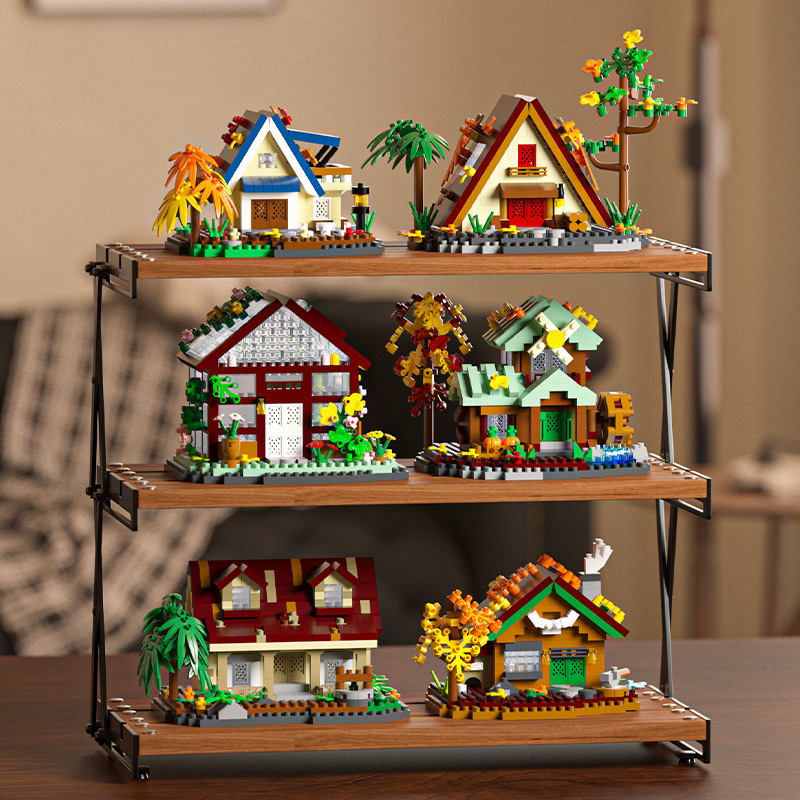 Retro Forest Tree House Windmill Wooden House Series Educational Assembly Micro-Particle Building Block Model Toy Desktop Decoration