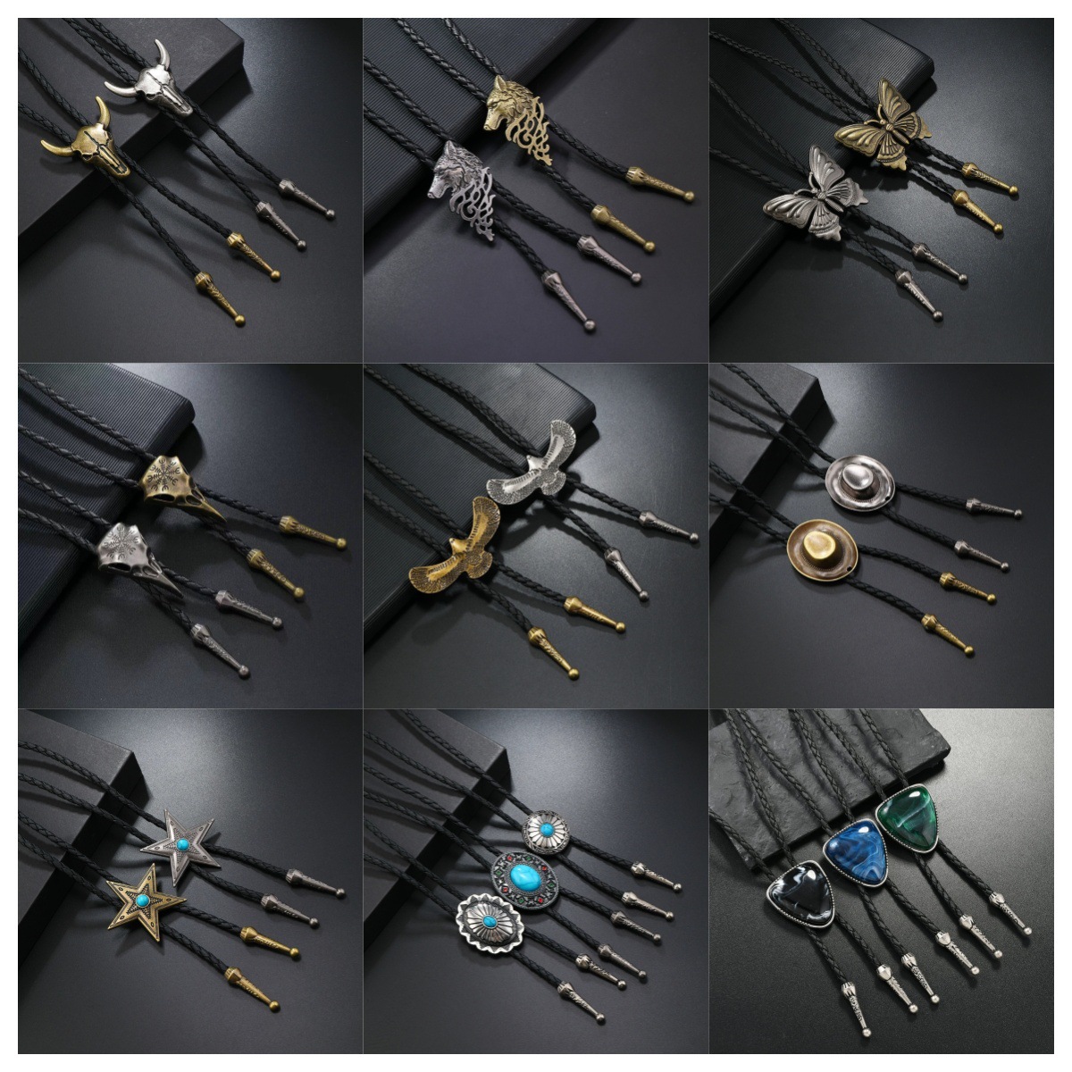 跨境爆款欧美时尚bolo tie合金西部牛仔帽领带绳男女衬衫毛衣项链