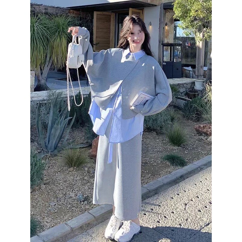 韩系休闲衬衫卫衣三件套女春秋2025新款减龄设计感开春穿搭一整套|undefined