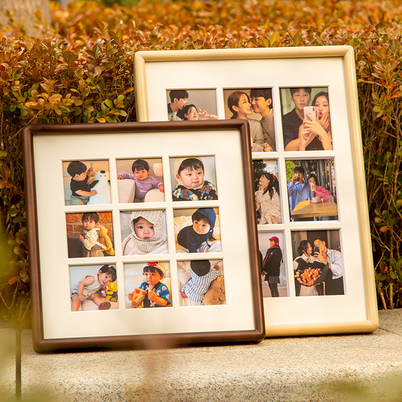 Multi-Grid Nine-Grid Solid Wood Photo Frame Wall Hanging Table Photo DIY Puzzle Frame Couple Commemorative Birthday Gift