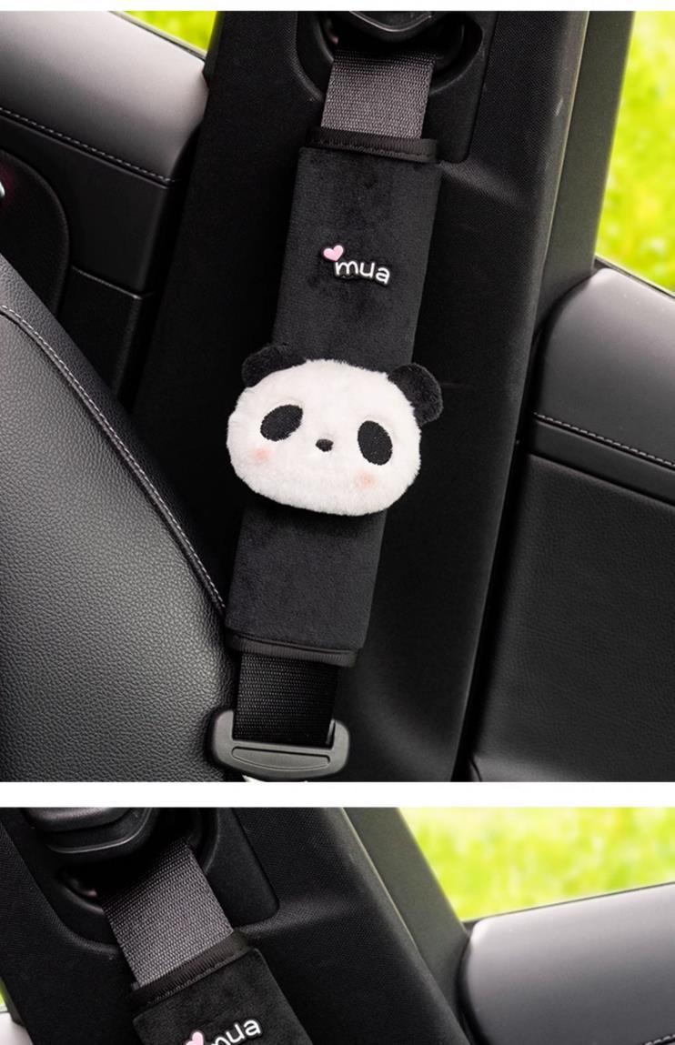 Car seat belt shoulder pad panda cute shoulder pad plush car steering wheel handle set decorative doll cartoon