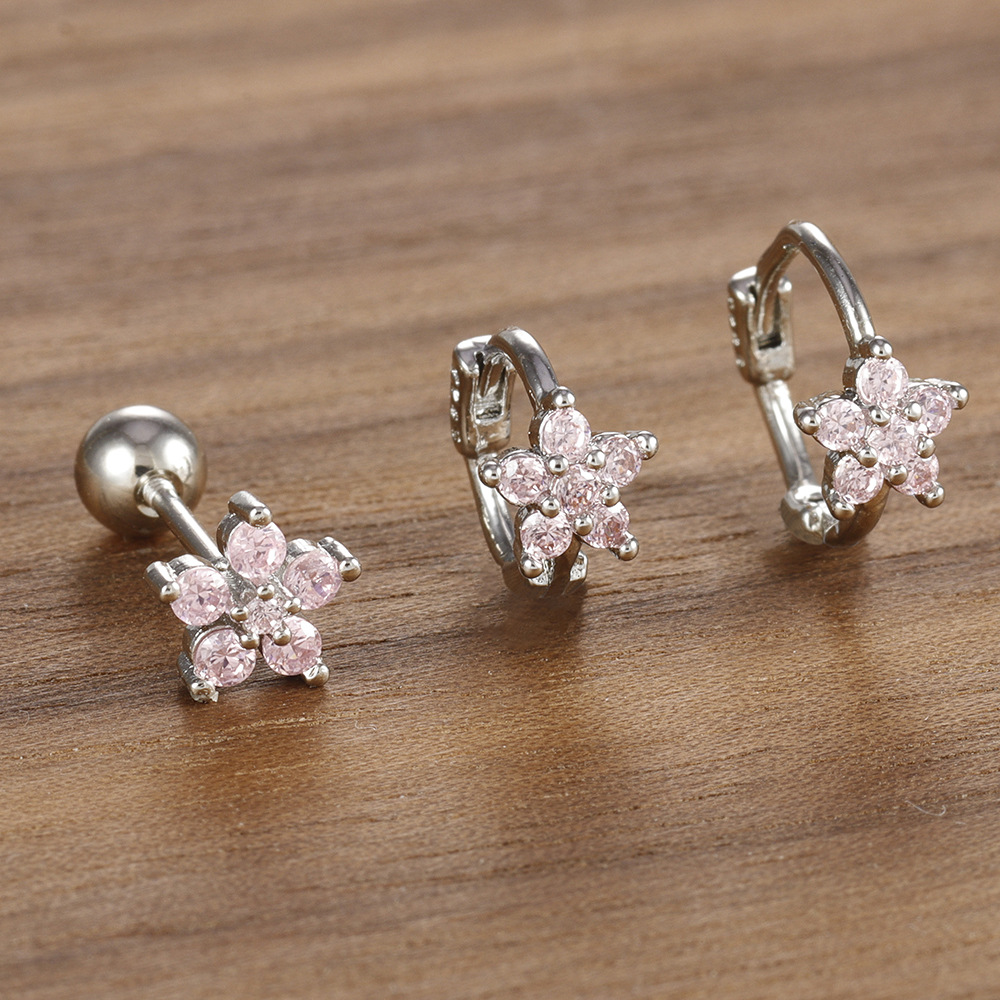 10g Weight Copper Ear Needle Material Earrings, Ear Studs Classification 1 Set Quantity Daily Occasion Copper Material Star, Flower Pattern All Seasons Season Women's Gender Plating Design Elegant Style 1 Set Elegant Star Flower Plating Copper Earrings Ear Studs 7