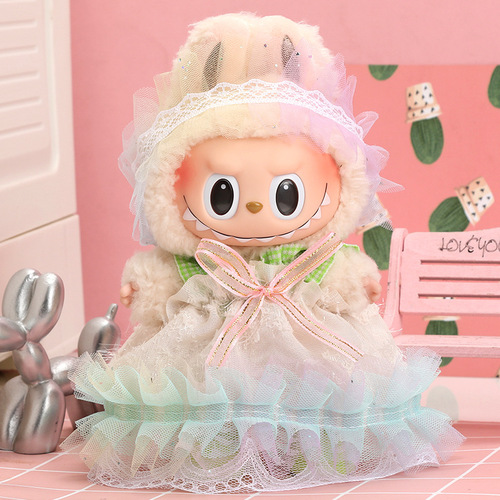 Pull the 17 cm labubu, the first and second generations, sit down party dress set, children's clothing, cute doll wearing