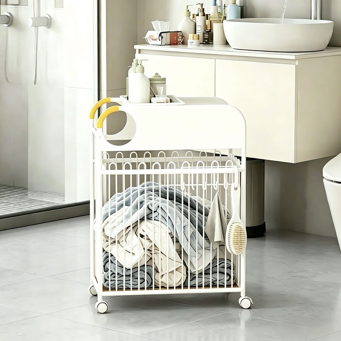 Dirty Laundry Basket, Dirty Clothes Storage Bin, Household Multifunctional Small Cart, Storage Rack, Narrow Cart with Swivel Wheels
