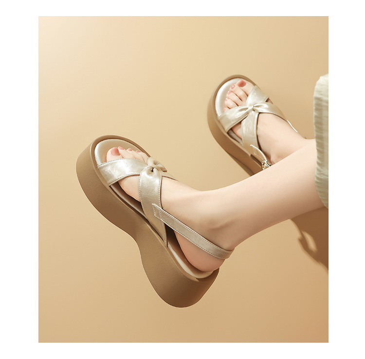 Sandal đế dày nữ phong cách La Mã, tăng chiều cao, đi biển dạo phố — KN332 Màu sâm banh chi tiết 18