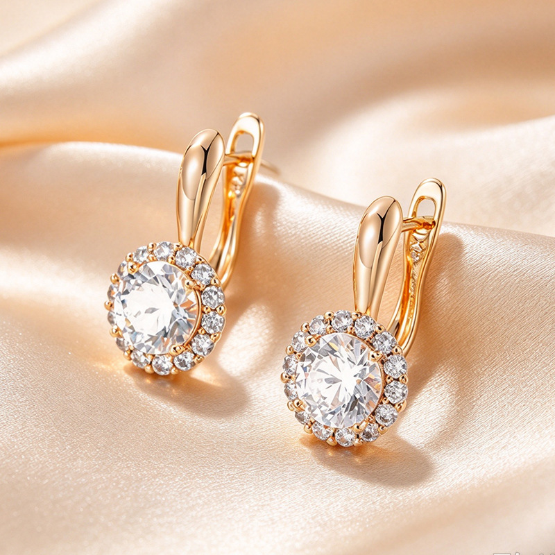 Pendientes de Aro con Zirconia de Aleación de Cobre Bañado en Oro de 18K