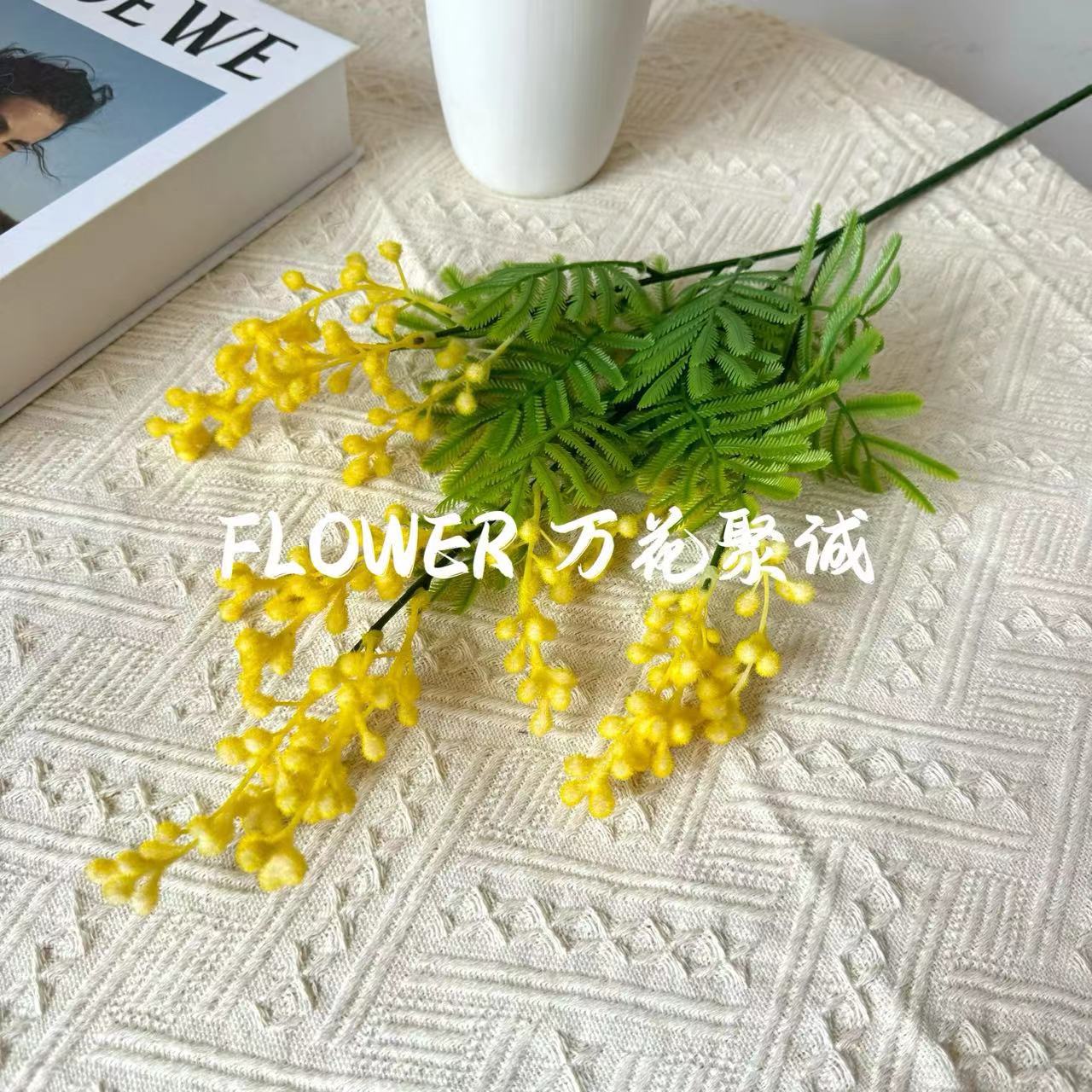 아카시아 인공 꽃 플라스틱 꽃 머리 심기 꽃 간단한 테이블 장식 홈 웨딩 부드러운 원피스 천연 아카시아 콩