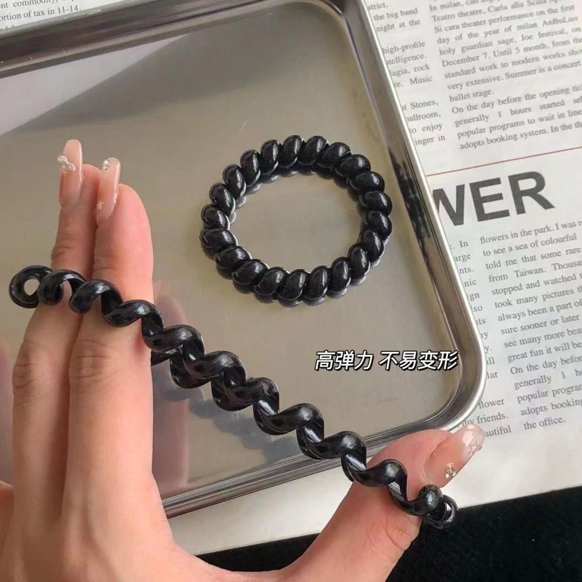 电话线圈头绳黑色塑料发绳高弹力简约成人头绳女扎头发电话线发圈