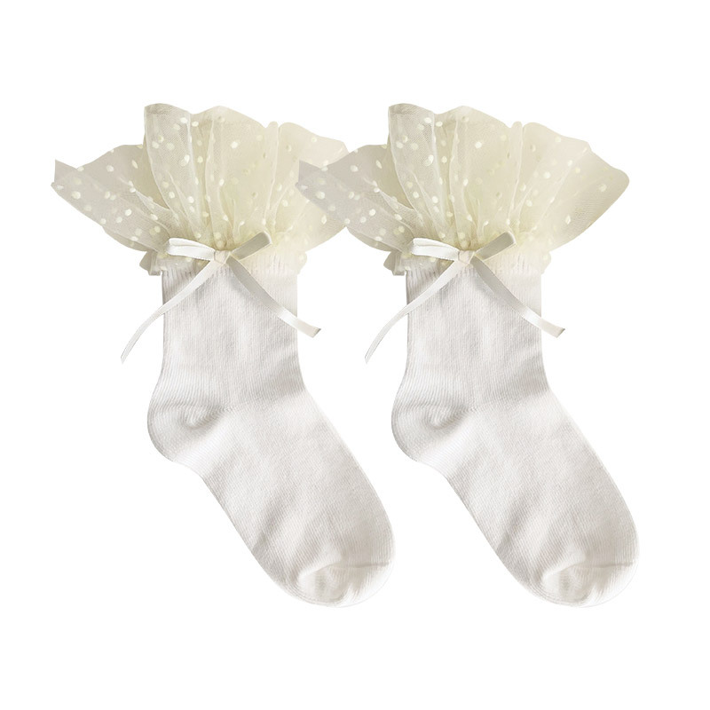 Niños lindo Lolita encaje arco pila calcetines hotmoon malla estrellado encaje bebé calcetines de algodón