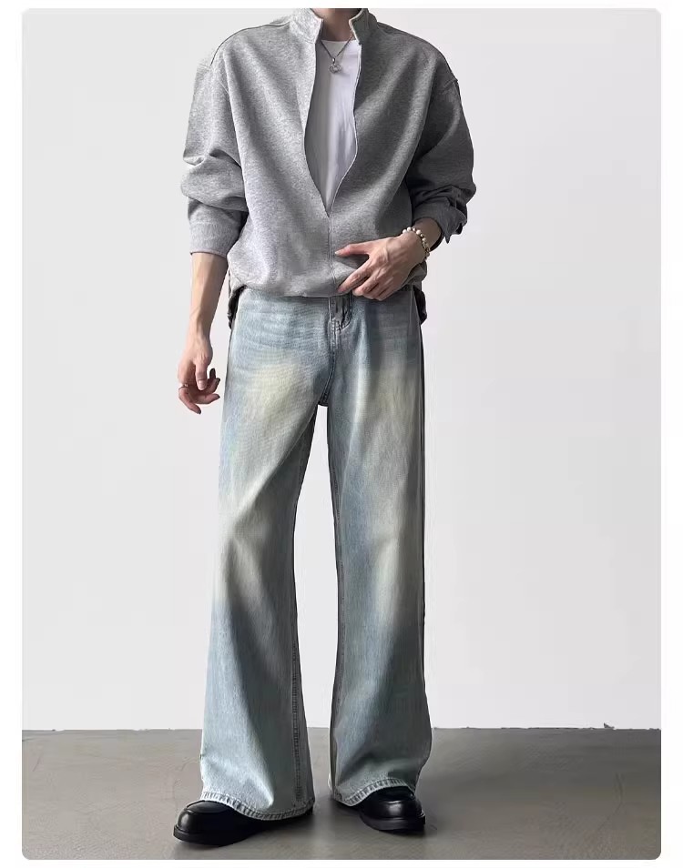Cleanfit Herren Jeans Im Retro Stil Hellblau Weites Bein_voghion.com