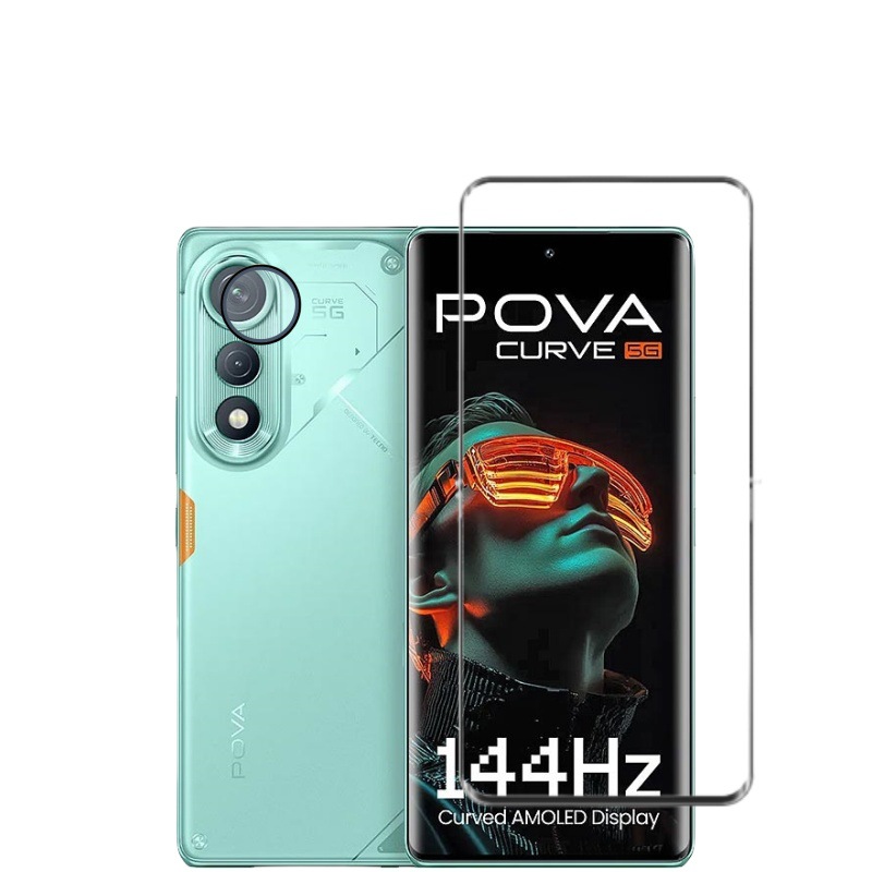 Aplicable Tecno Transmition PovaCurve Película templada Película curva Teléfono móvil Adhesivo de borde completo Película HD UV Película para lentes