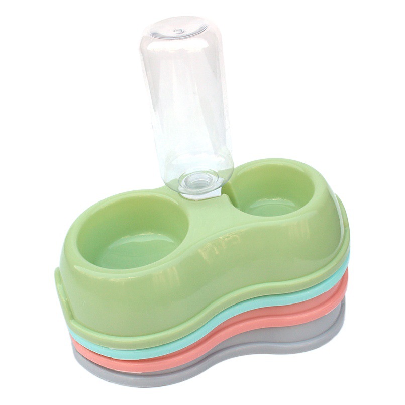 Pet Bowl perro doble tazón con botella de agua gato tazón de comida para perros tazón de plástico doble tazón suministros para mascotas