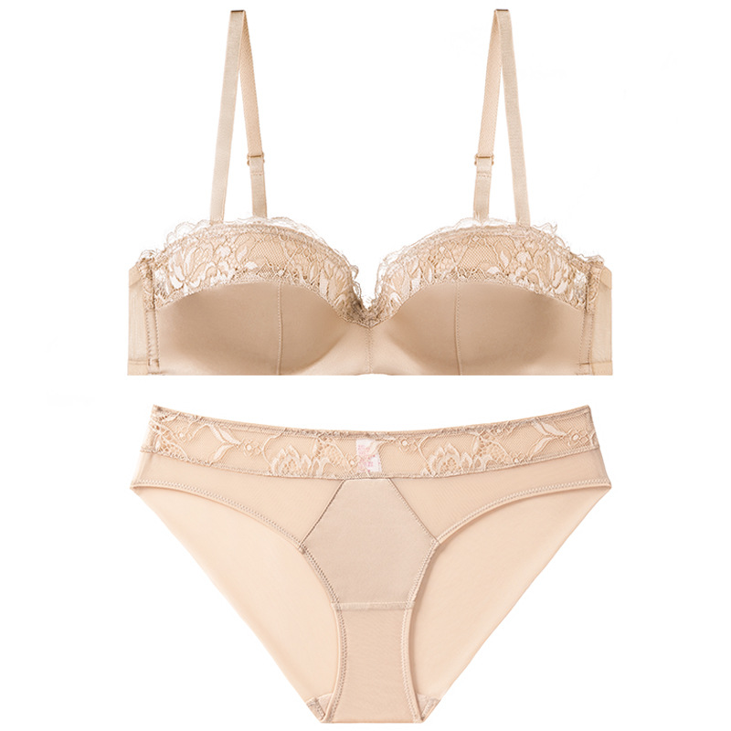 Media taza sexy, brillante, delgado, sujetador de recolección, sujetador de ropa interior, pechos grandes, conjunto pequeño de gran tamaño, sujetador anti-flacidez