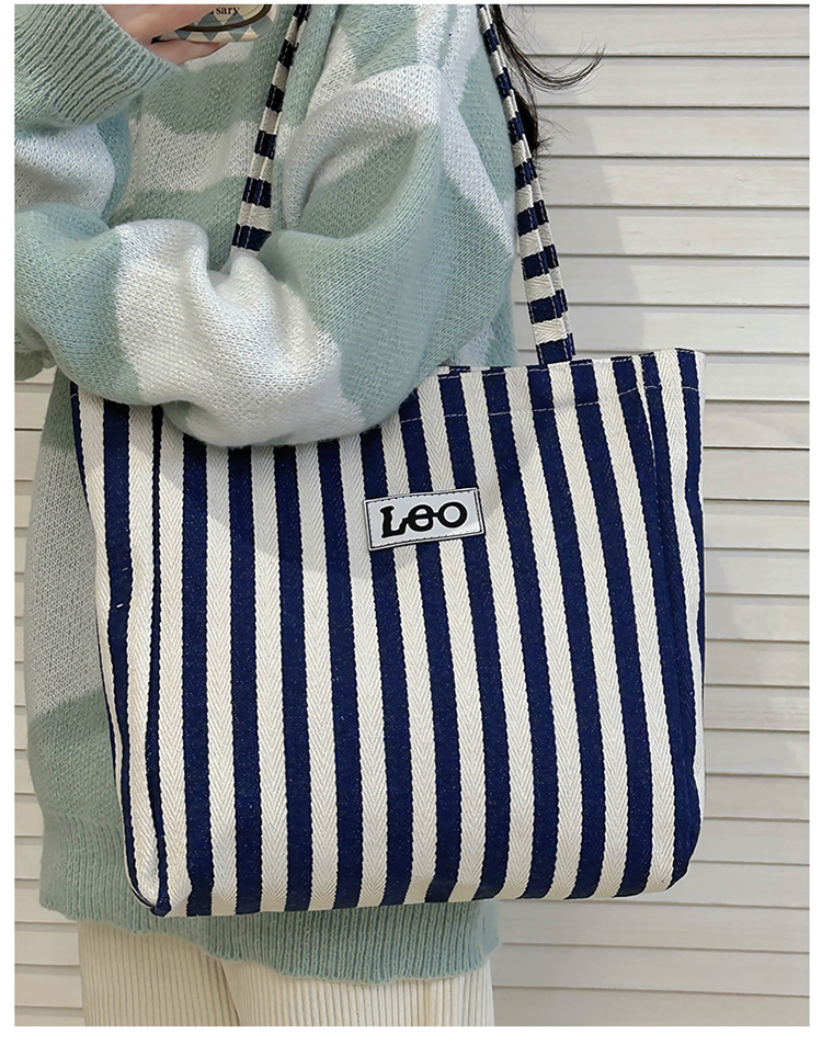 2024 Summer new canvas shoulder bag Tote bag, black and white striped trendy patchwork large capacity handbag undefined