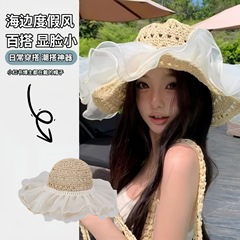 夏の女性の帽子のレースの麦わら帽子の海辺の顔の砂浜の通気性の太陽の漁師の帽子の日焼け止めの帽子の日よけの帽子