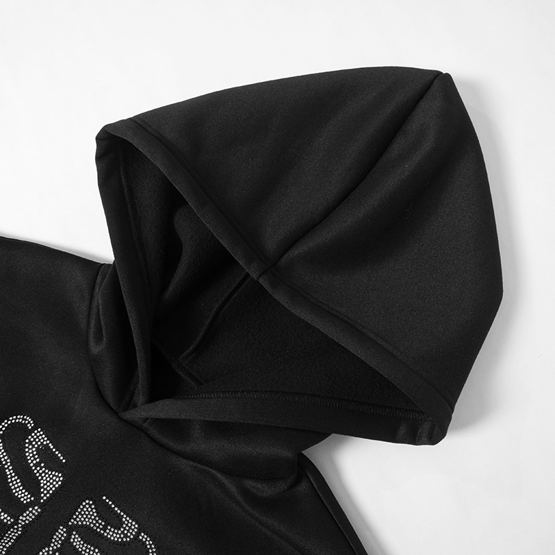 Trendy Skeleton Rhinestone Loose Hooded Sweatshirt Top Women Autumn Winter