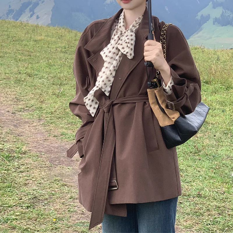 【諾丁山旧梦】风衣外套女2025秋冬新款韩系气质立领通勤短款大衣|undefined