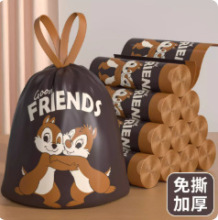 塑料垃圾袋家用加厚免撕抽绳连卷点断卡通两只松鼠手提式可降解