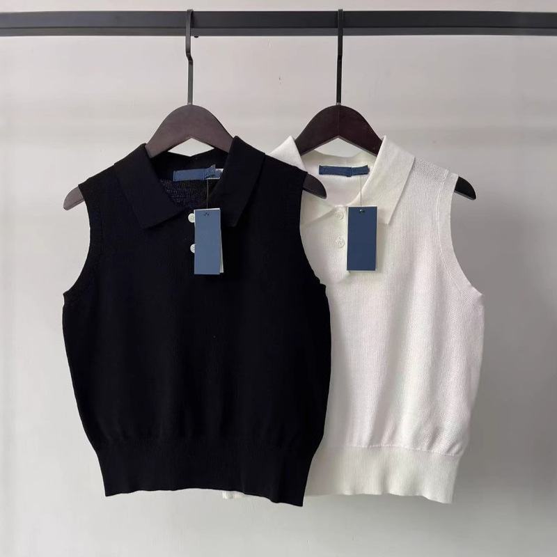 2025 Summer Pure Cotton Vest Pony Embroidered Lapel Knitwear Sleeveless Polo Shirt Slim Slim Top for Women 2025 Summer Pure Cotton Vest Pony Embroidered Lapel Knitwear Sleeveless Polo Shirt Slim Slim Top for Women