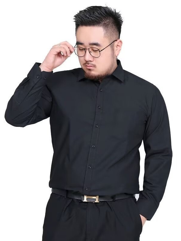 뚱뚱한 남자의 대형 긴팔 흰색 셔츠 남자 비즈니스 정장 플러스 지방 확대 셔츠 느슨한 철제 뚱뚱한 남자 작업 셔츠