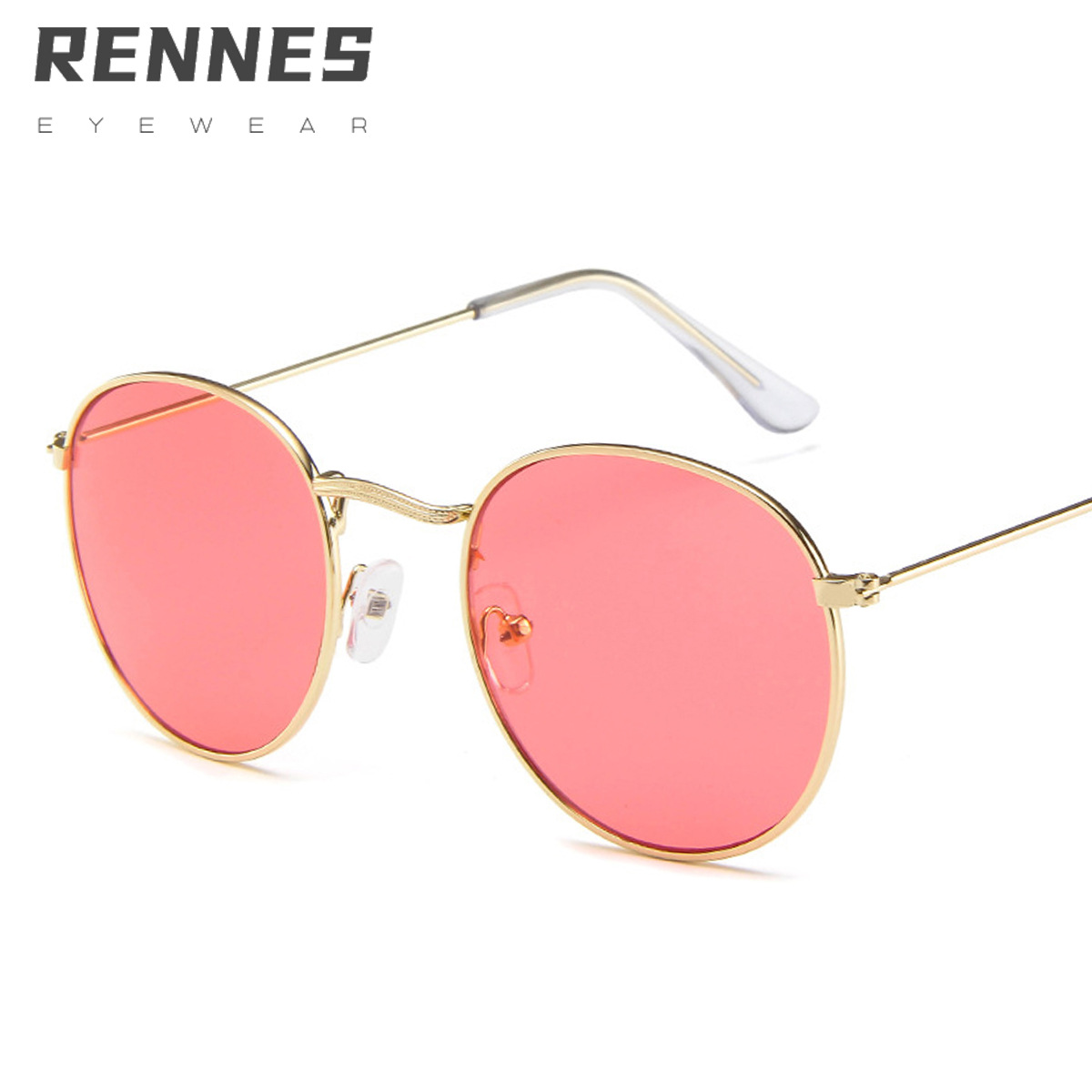 Harajuku estilo retro clásico marco redondo gafas de sol de metal borde fino gafas de sol de las mujeres rojo neto gafas de sol 3447