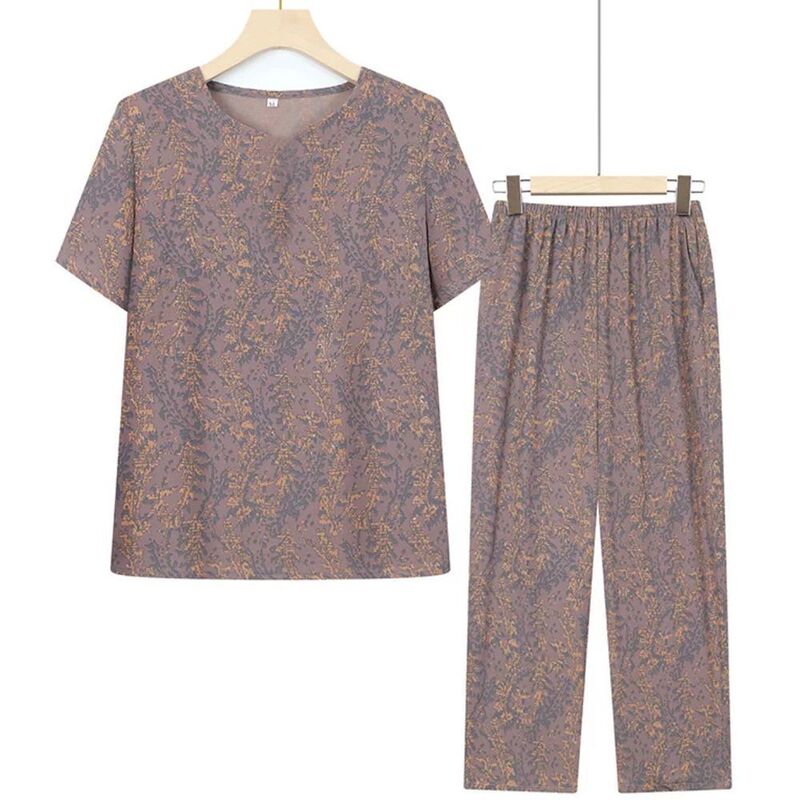 Ice Silk Belly-Covering Full Set for Middle-Aged and Elderly Women, Mom's Outfit, Summer Fashion New Versatile Plus-Size Two-Piece Set Ice Silk Belly-Covering Full Set for Middle-Aged and Elderly Women, Mom's Outfit, Summer Fashion New Versatile Plus-Size Two-Piece Set