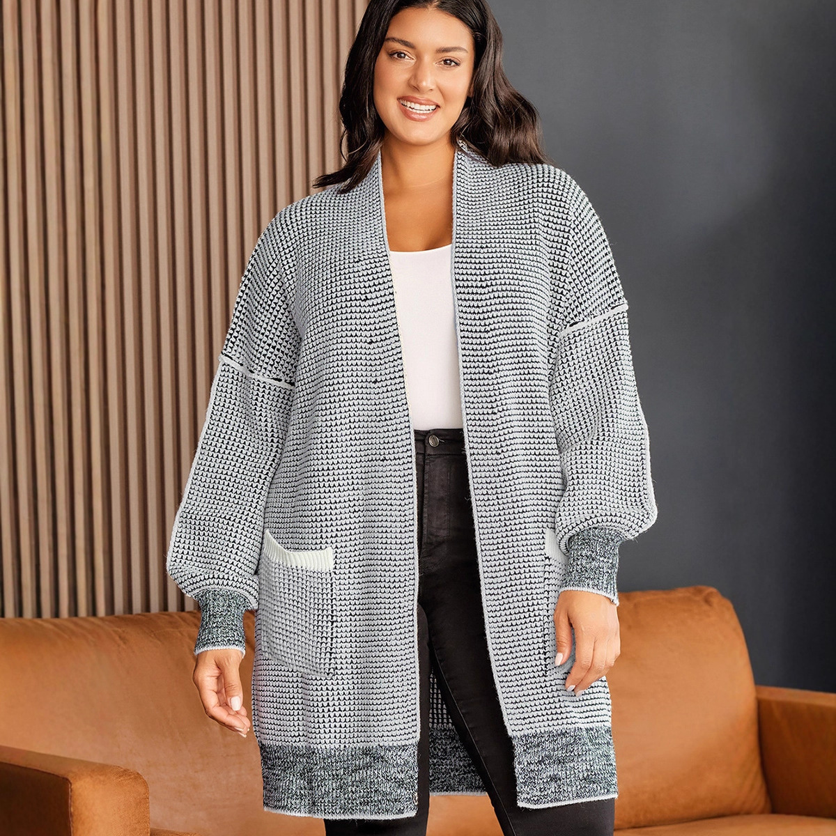 Independent Station Cross-Border Hot Sale Autumn New Textured Knitwear Women's European and American Long Casual Large Size Long-Sleeved Cardigan Women