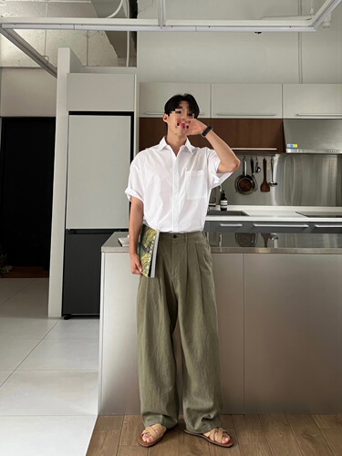 Green Linen Casual Long Pants for Men - Summer New Arrival, Japanese Style, Versatile, Loose Straight Wide Leg