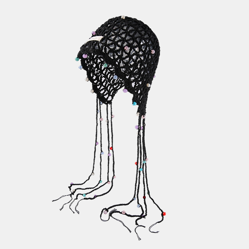 春夏の手編みの透かし彫りの帽子の女性のフックの花の民族の風のフリンジストラップカバーのニットの帽子