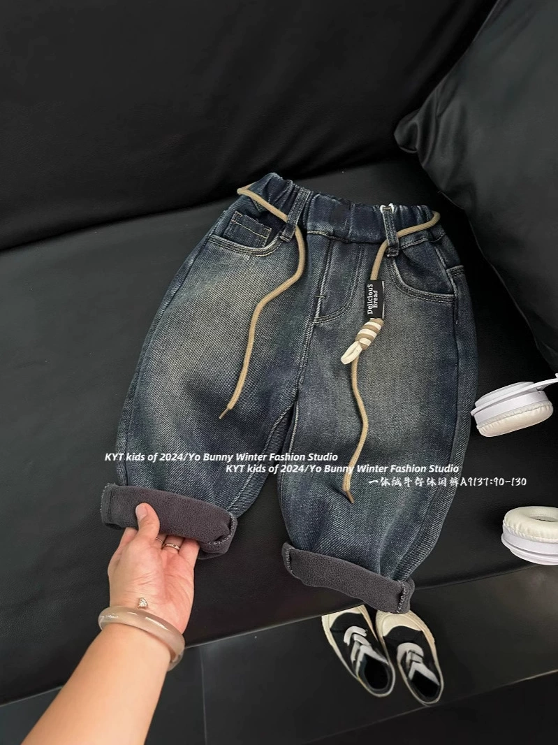 Warm demi-season warm jeans girl's for boys, children's down jacket, trousers, western style